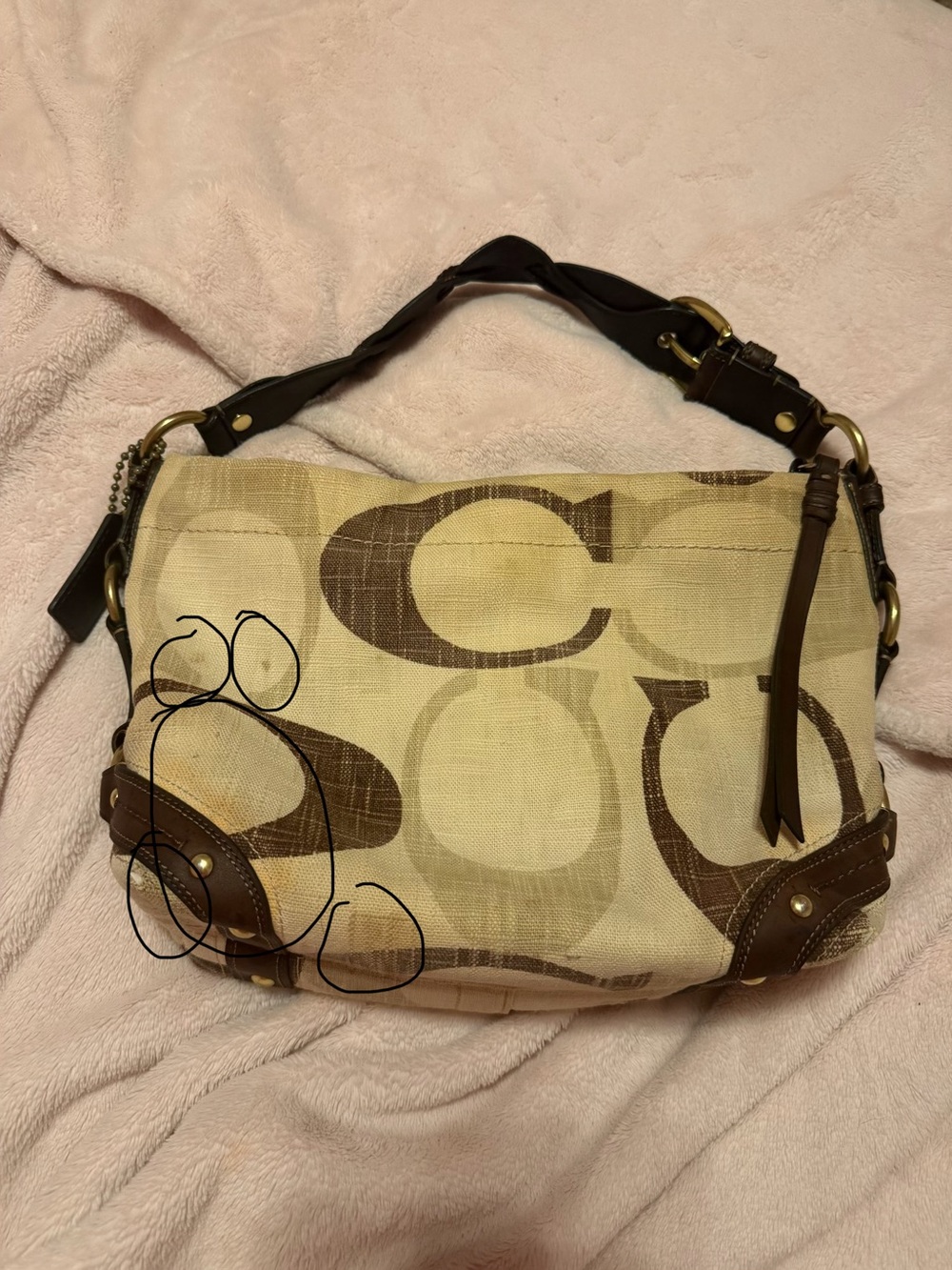 Coach Beige and Brown Signature Circle Shoulder Bag - Picture 5 of 5